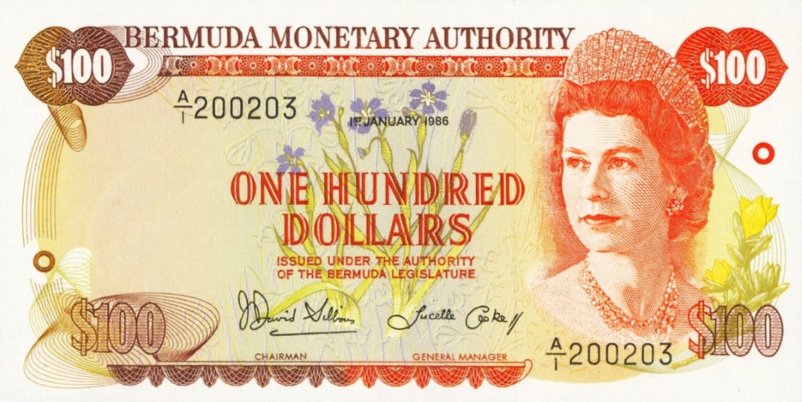 Front of Bermuda p33c: 100 Dollars from 1986