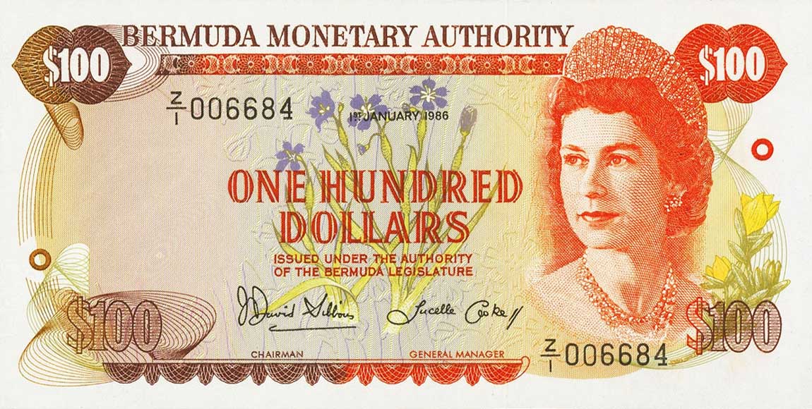 Front of Bermuda p33r: 100 Dollars from 1982