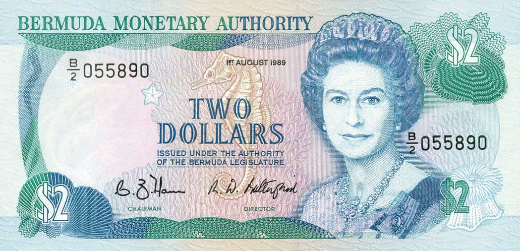 Front of Bermuda p34b: 2 Dollars from 1989