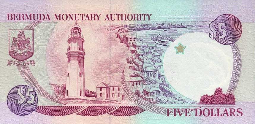 Back of Bermuda p35b: 5 Dollars from 1989