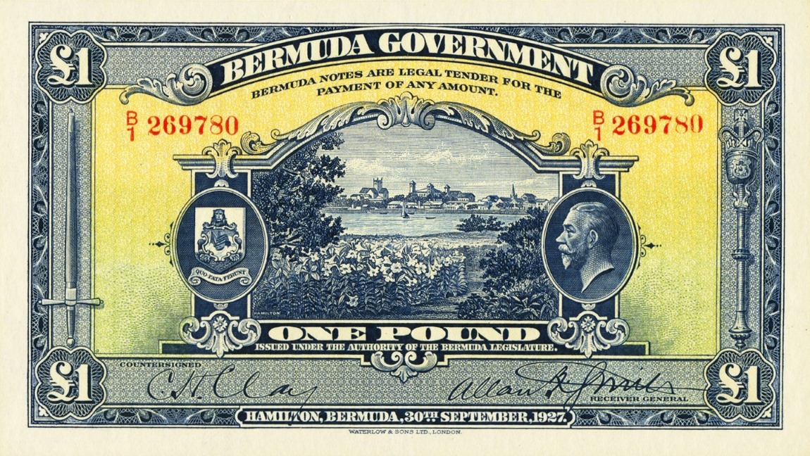 Front of Bermuda p5b: 1 Pound from 1927