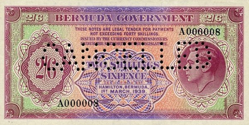 Front of Bermuda p7: 2 Shillings from 1939