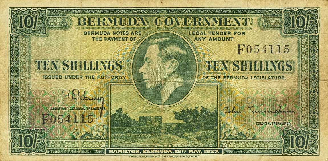 Front of Bermuda p9: 10 Shillings from 1937