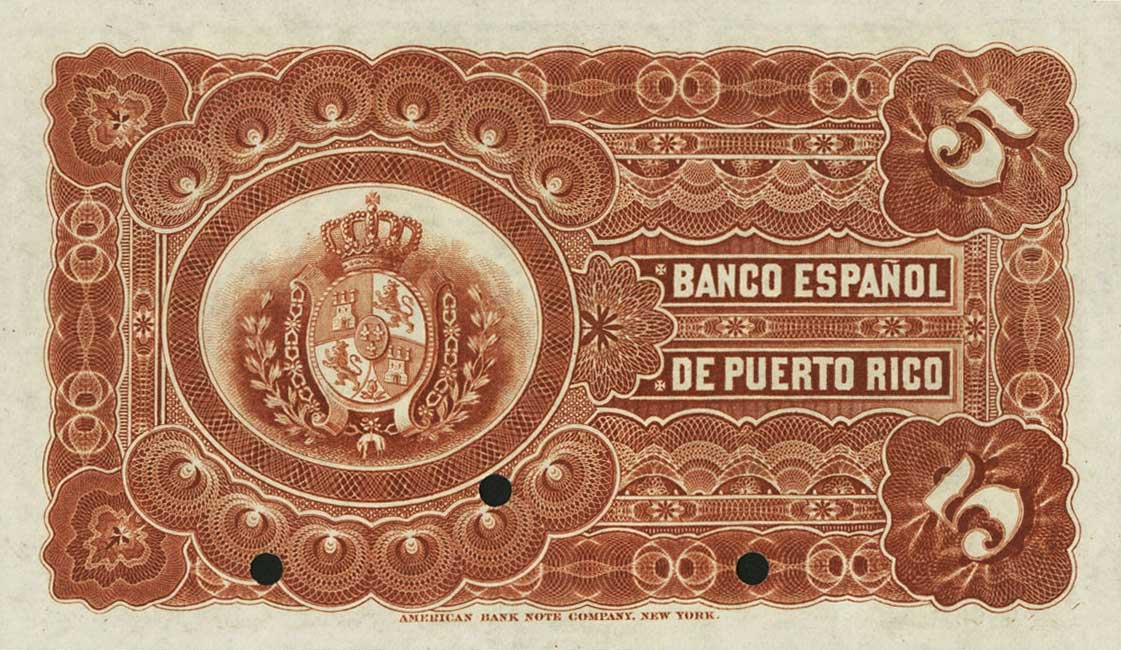 Back of Puerto Rico p14s: 5 Pesos from 1895