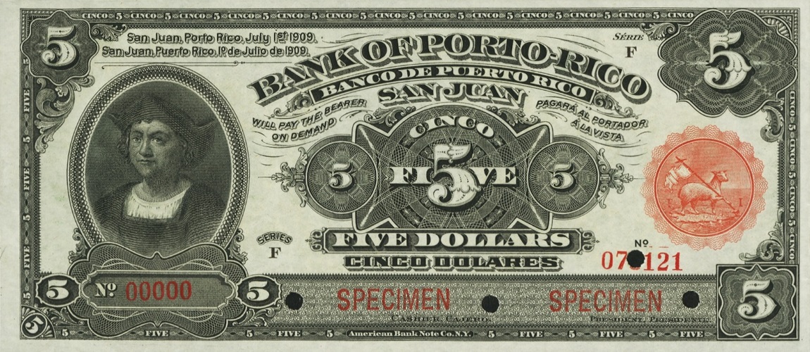Front of Puerto Rico p47s: 5 Dollars from 1909