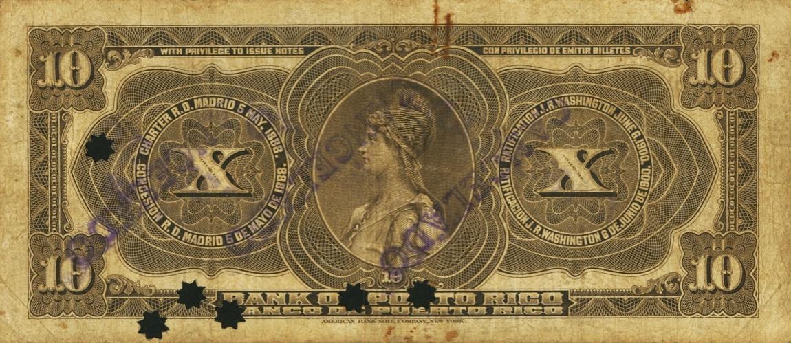 Back of Puerto Rico p48b: 10 Dollars from 1909