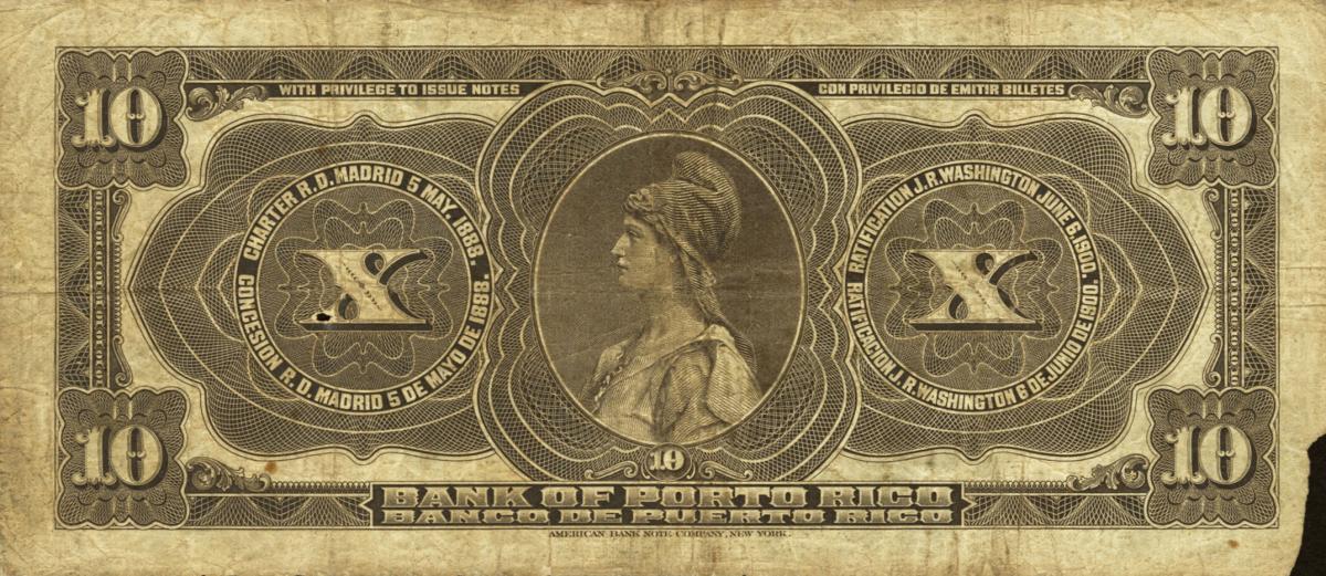 Back of Puerto Rico p48a: 10 Dollars from 1909