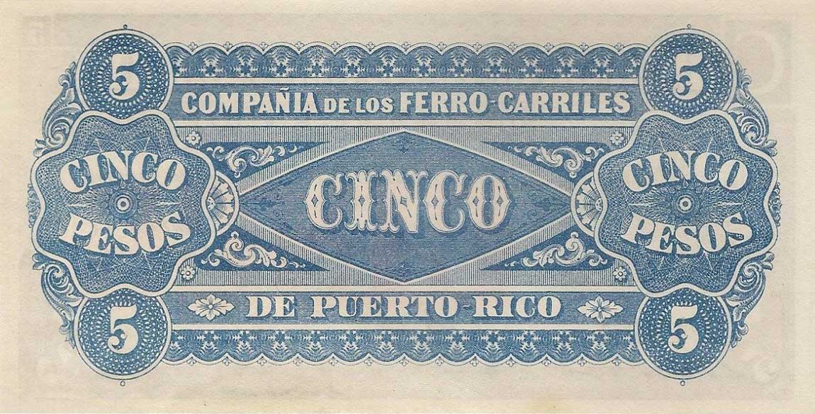 Back of Puerto Rico pS101a: 5 Pesos from 1880