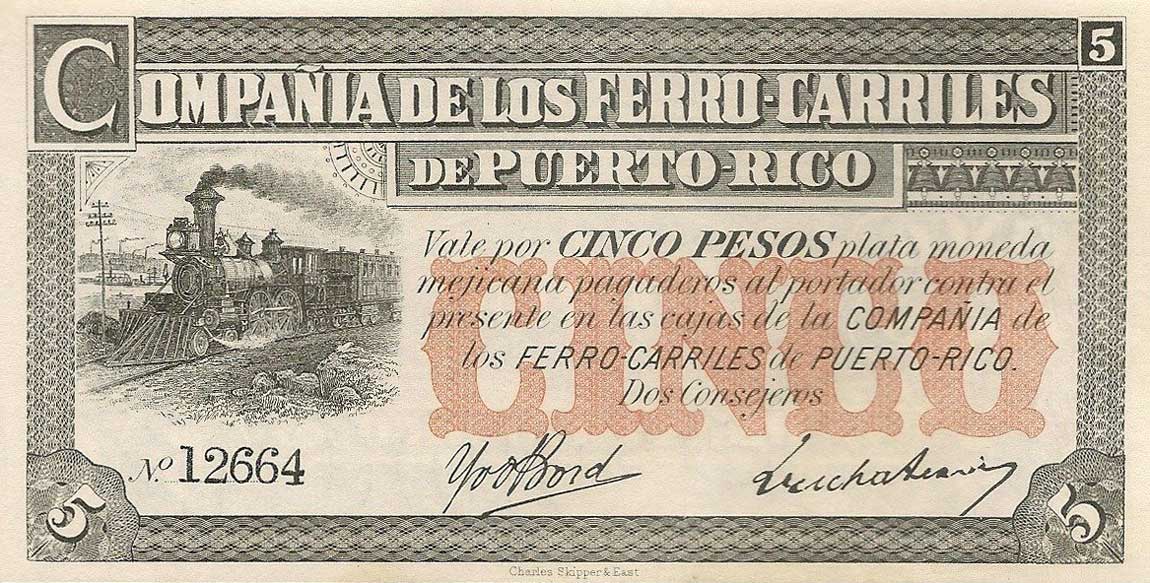 Front of Puerto Rico pS101a: 5 Pesos from 1880