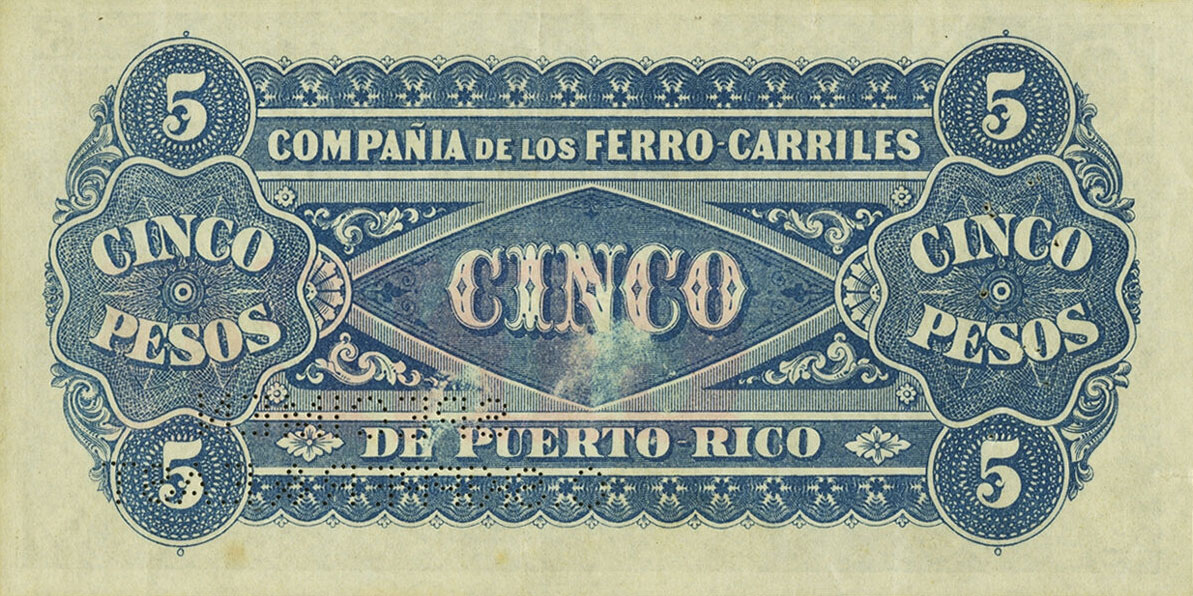 Back of Puerto Rico pS101s1: 5 Pesos from 1880