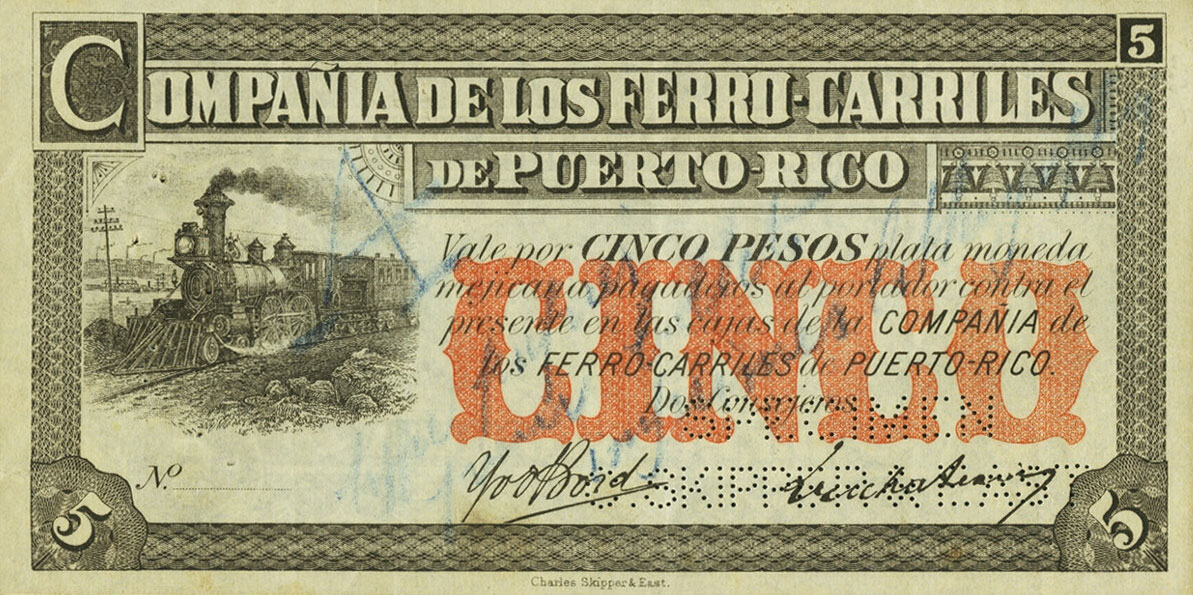 Front of Puerto Rico pS101s1: 5 Pesos from 1880