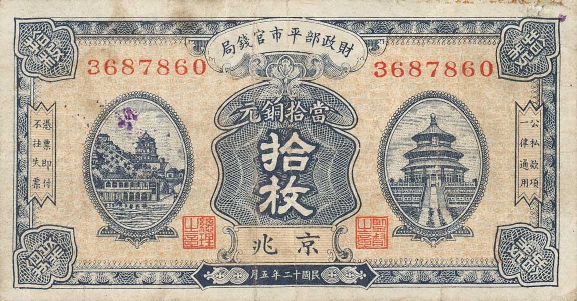 Front of China p613: 10 Coppers from 1923