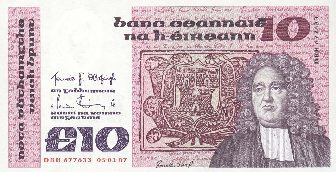 Front of Ireland, Republic of p72b: 10 Pounds from 1982