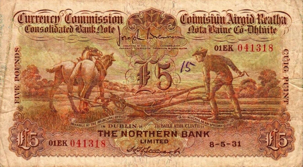 Front of Ireland, Republic of p33b: 5 Pounds from 1931