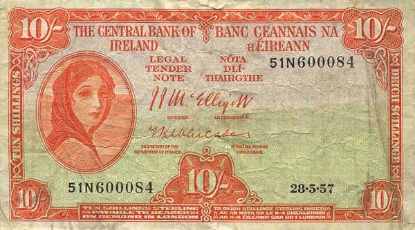 Front of Ireland, Republic of p56d: 10 Shillings from 1957