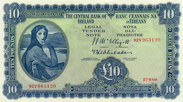 Front of Ireland, Republic of p59d: 10 Pounds from 1957