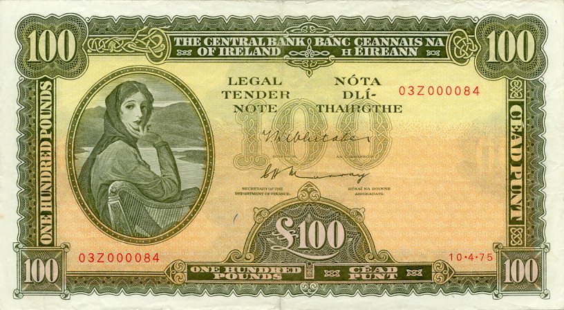 Front of Ireland, Republic of p69b: 100 Pounds from 1970