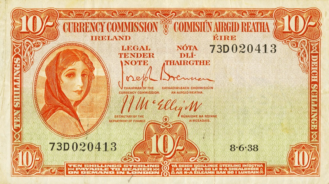 Front of Ireland, Republic of p1B: 10 Shillings from 1938