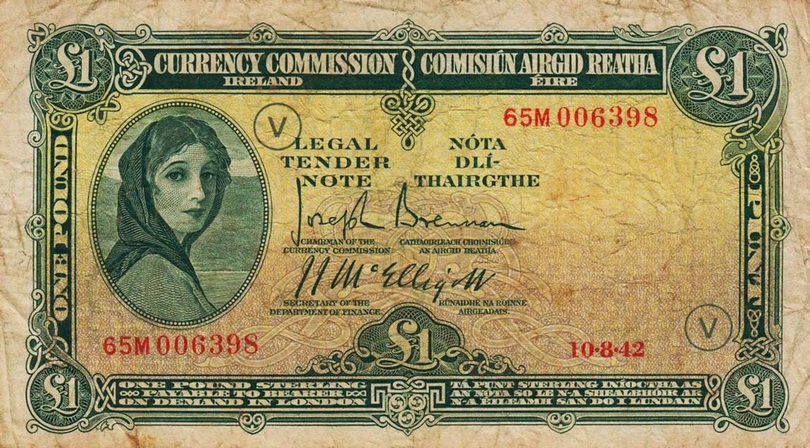 Front of Ireland, Republic of p2C: 1 Pound from 1941