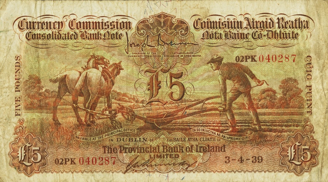 Front of Ireland, Republic of p39c: 5 Pounds from 1939