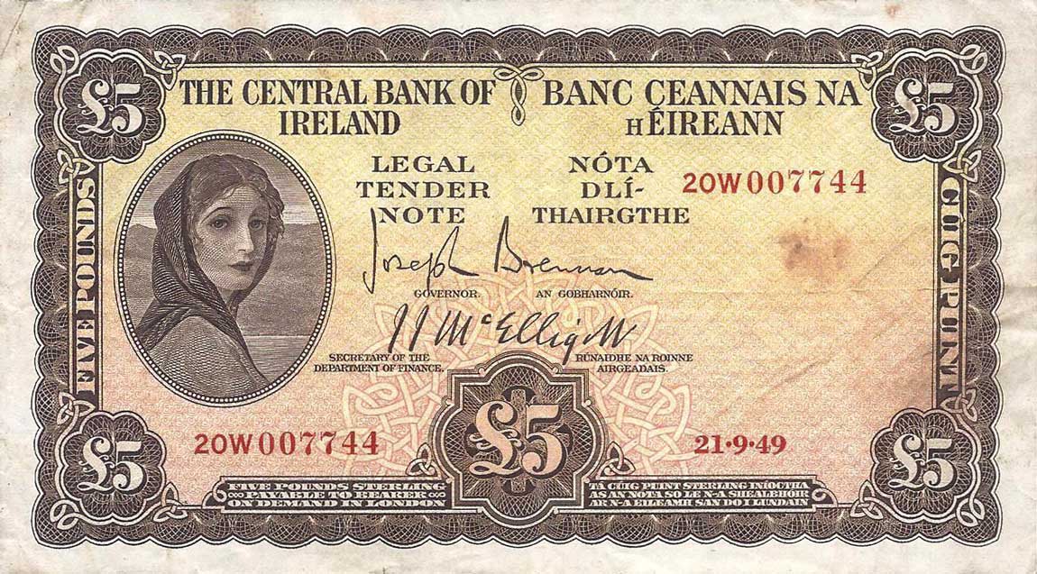 Front of Ireland, Republic of p58b1: 5 Pounds from 1945