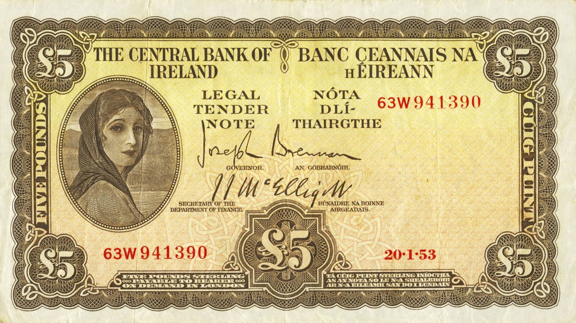 Front of Ireland, Republic of p58b2: 5 Pounds from 1952