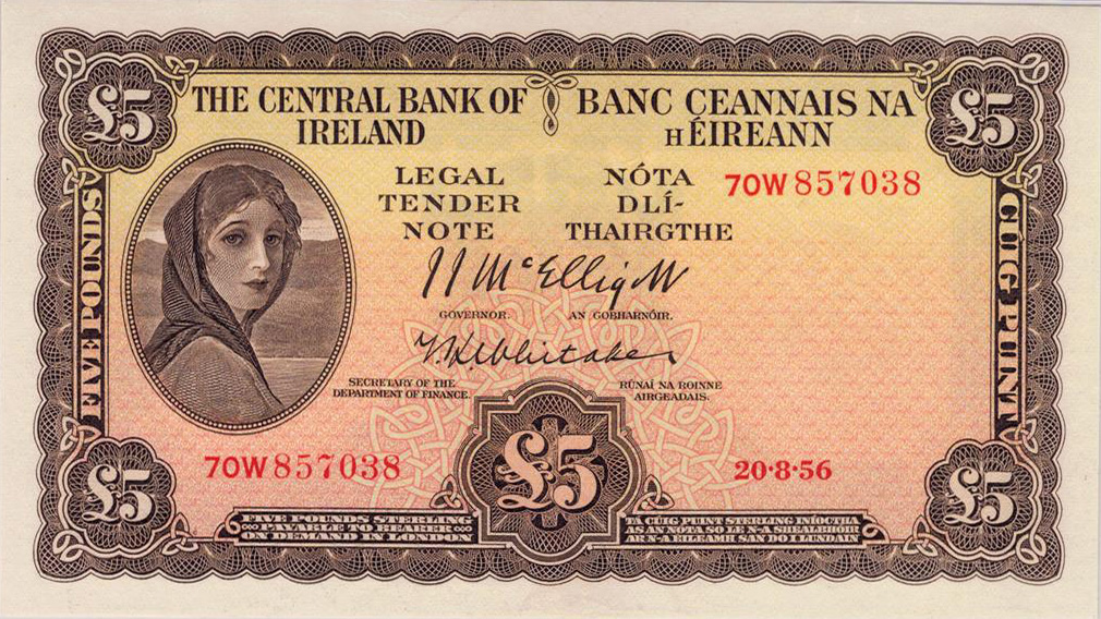 Front of Ireland, Republic of p58d: 5 Pounds from 1956