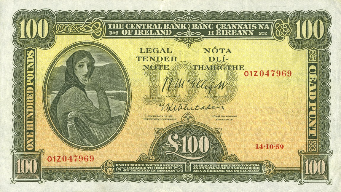 Front of Ireland, Republic of p62c: 100 Pounds from 1959