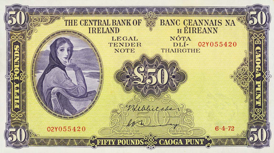 Front of Ireland, Republic of p68b: 50 Pounds from 1970