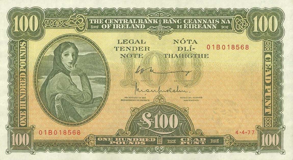 Front of Ireland, Republic of p69c: 100 Pounds from 1977