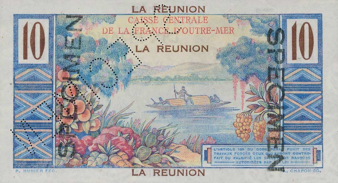 Back of Reunion p42s: 10 Francs from 1947