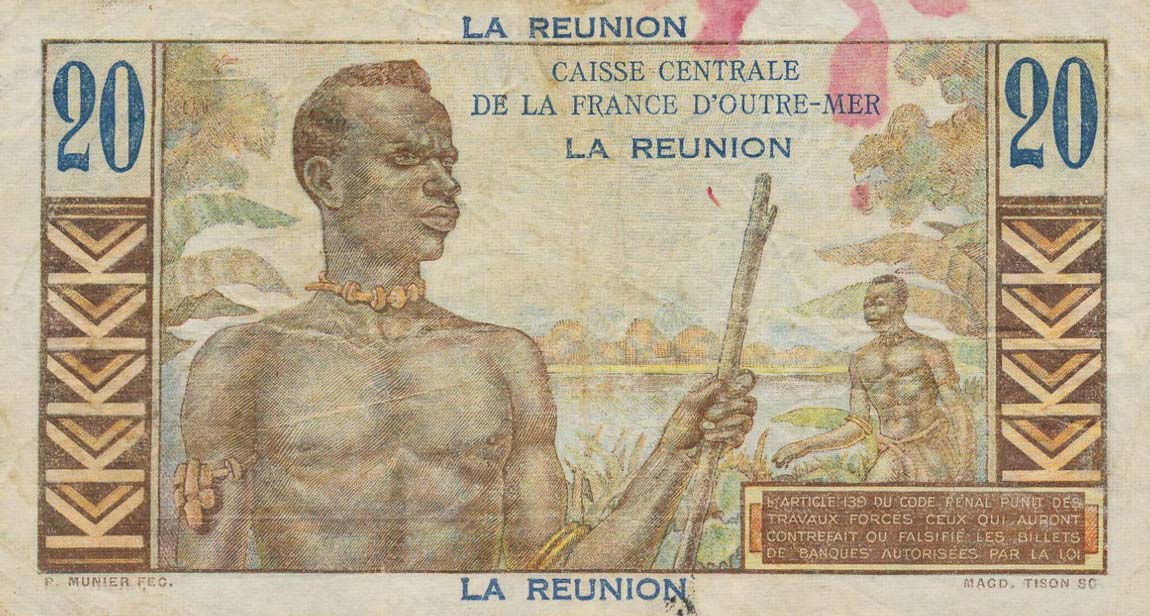 Back of Reunion p43a: 20 Francs from 1947