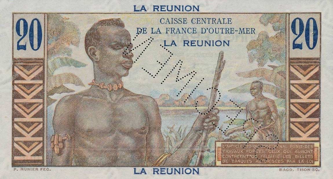 Back of Reunion p43s: 20 Francs from 1947