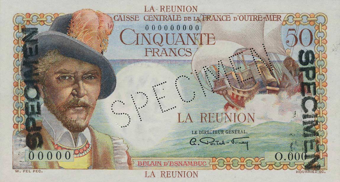 Front of Reunion p44s: 50 Francs from 1947
