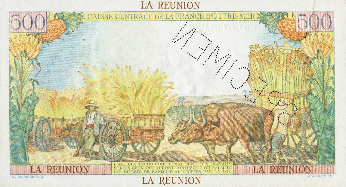 Back of Reunion p46s: 500 Francs from 1947