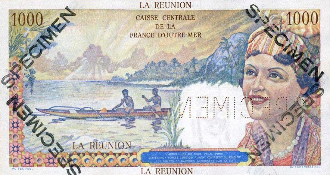 Back of Reunion p47s: 1000 Francs from 1947