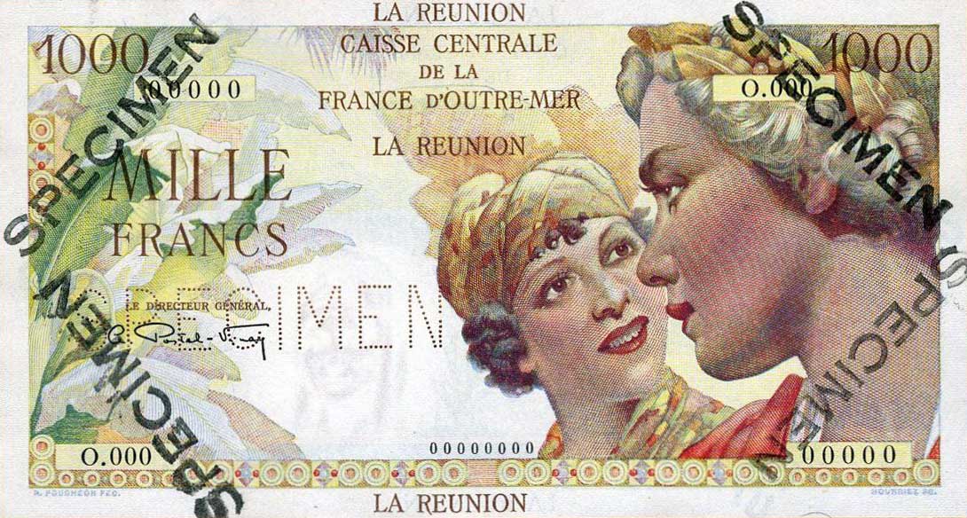 Front of Reunion p47s: 1000 Francs from 1947