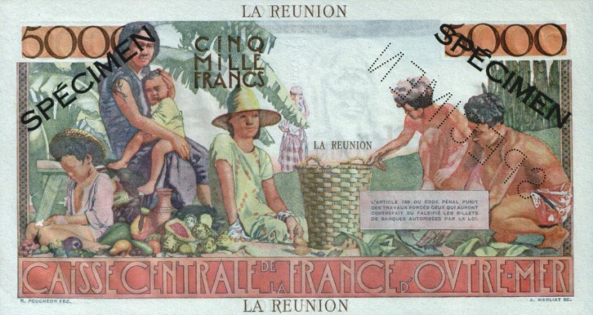Back of Reunion p48s: 5000 Francs from 1947