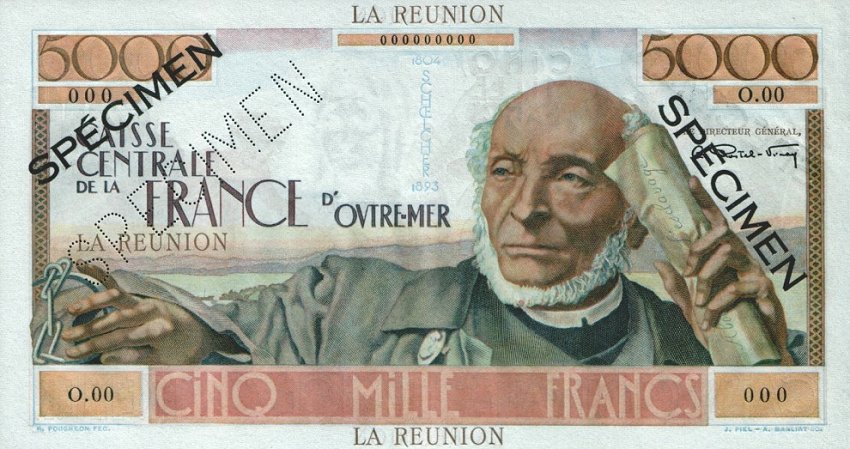 Front of Reunion p48s: 5000 Francs from 1947