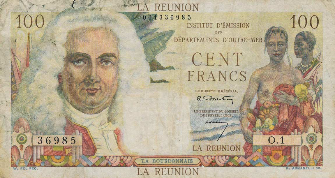 Front of Reunion p49a: 100 Francs from 1960