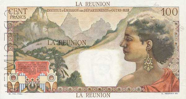 Back of Reunion p49s: 100 Francs from 1960