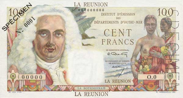 Front of Reunion p49s: 100 Francs from 1960