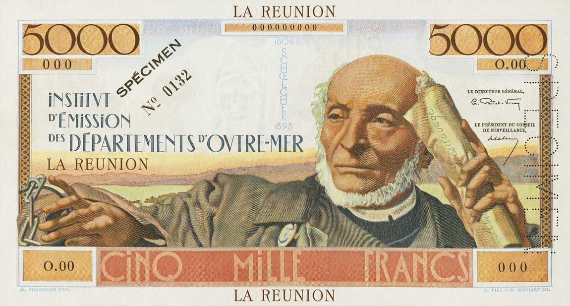 Front of Reunion p50s: 5000 Francs from 1960