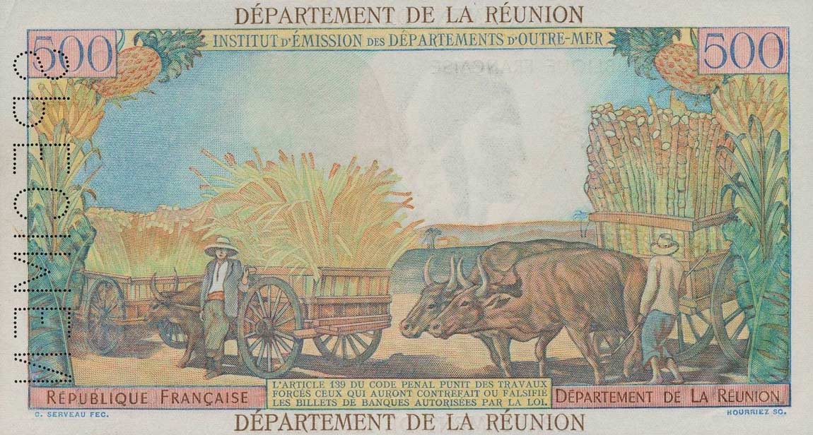 Back of Reunion p51s: 500 Francs from 1964