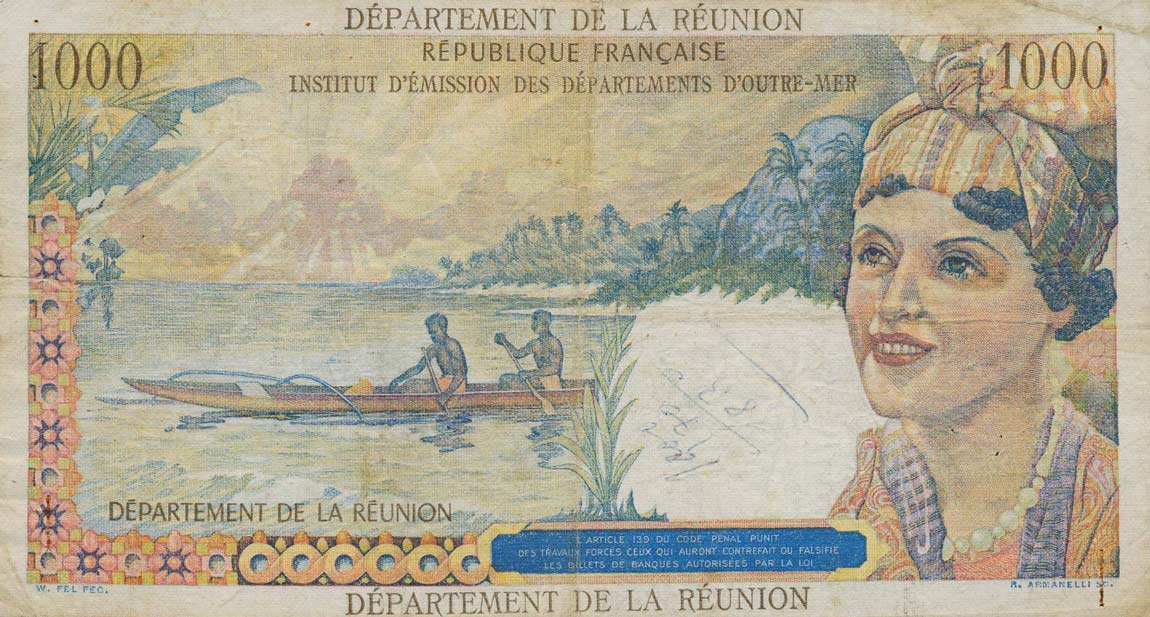 Back of Reunion p52a: 1000 Francs from 1964