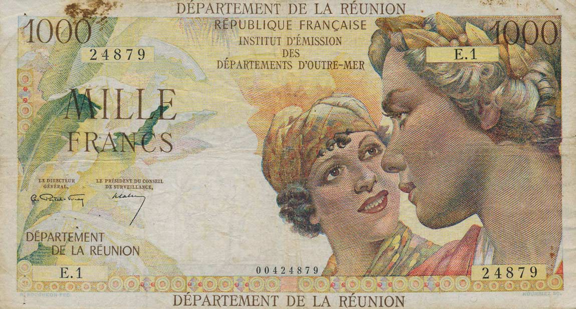 Front of Reunion p52a: 1000 Francs from 1964