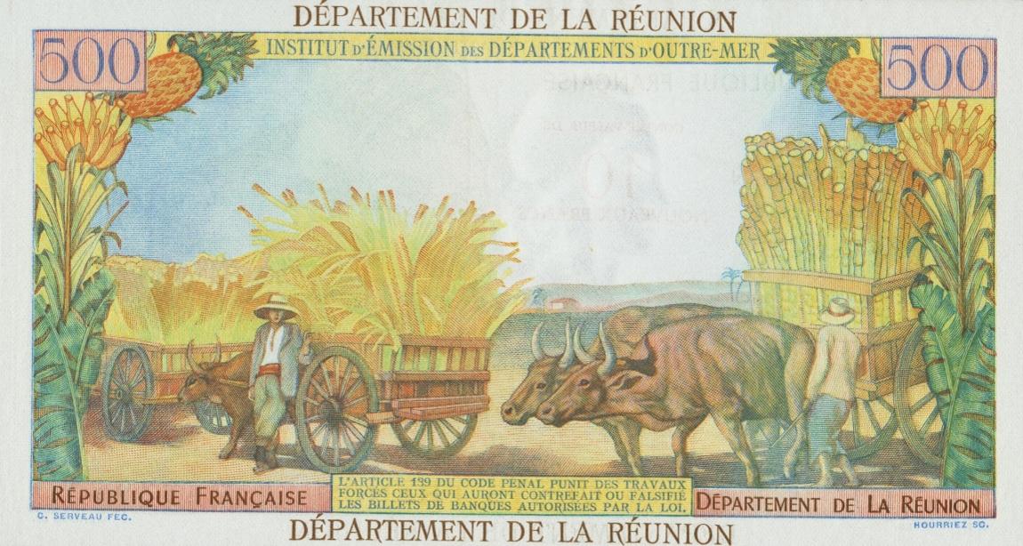 Back of Reunion p54a: 500 Nouveaux Francs from 1967