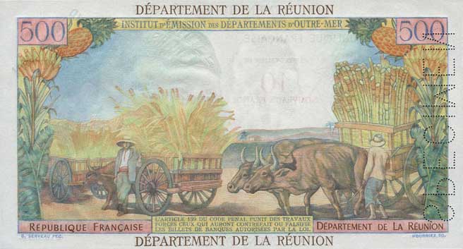 Back of Reunion p54s: 10 Nouveaux Francs from 1971