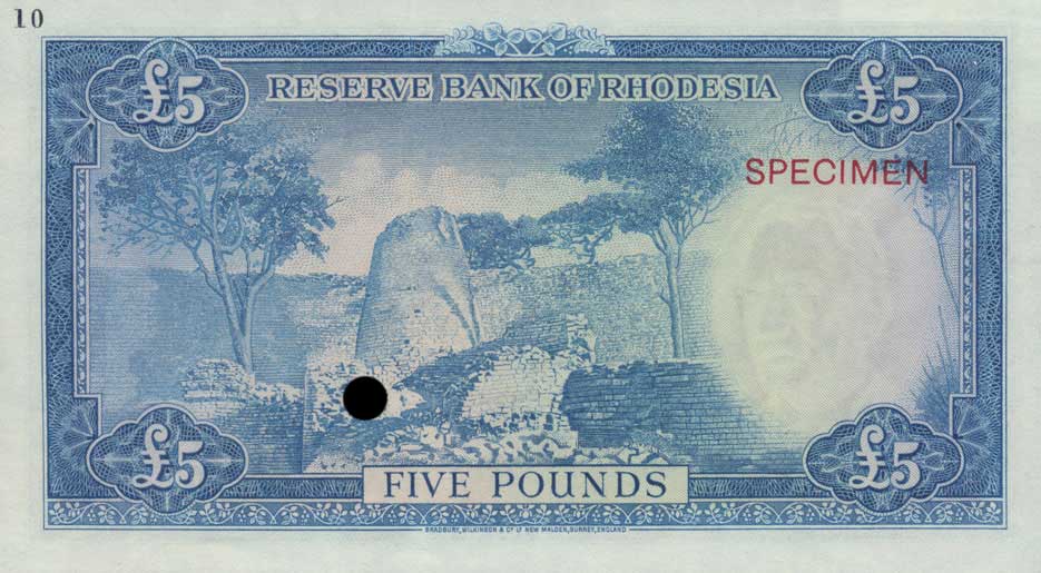 Back of Rhodesia p26ct: 5 Pounds from 1964