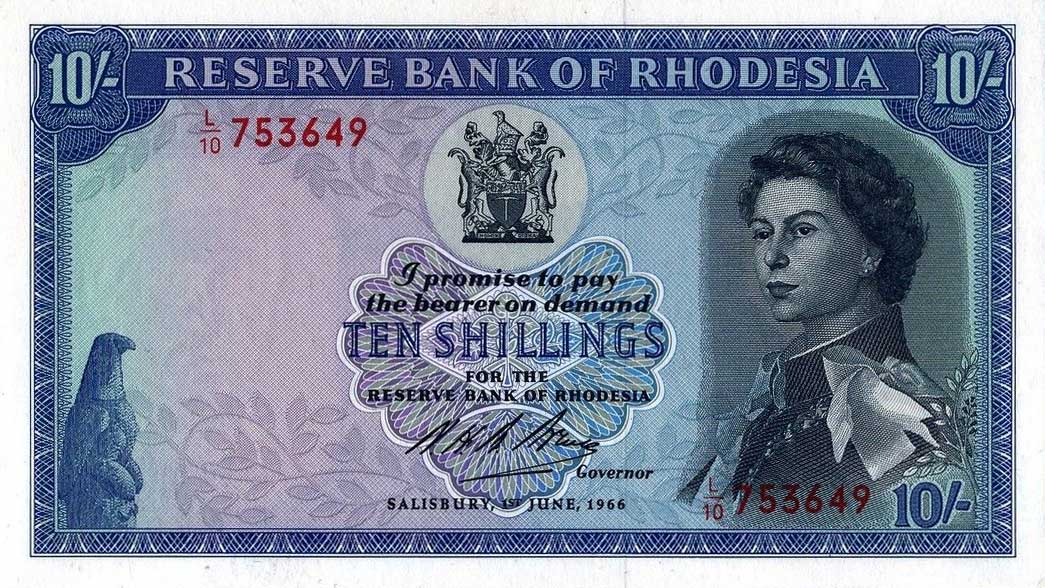 Front of Rhodesia p27a: 10 Shillings from 1966